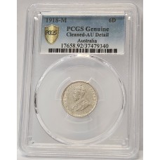 AUSTRALIA 1918 . SIXPENCE . PCGS GENUINE